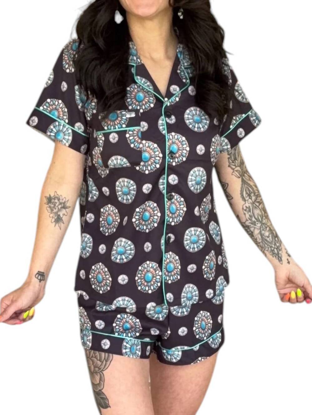 NEW LUCKY & BLESSED southwest pajama set in turquoise